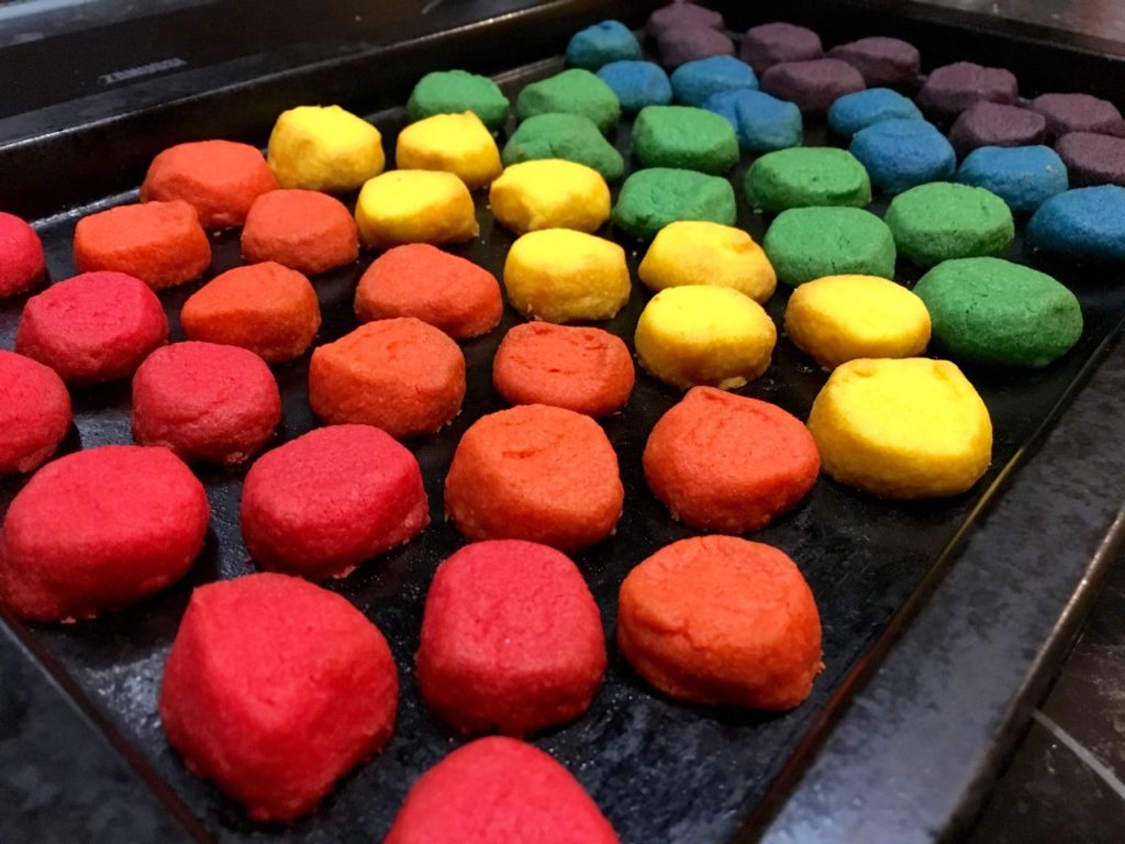 Rainbow shortbreads fresh out of the oven