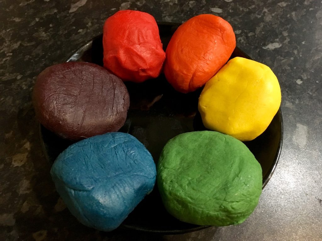 Rainbow shortbread dough ready to shape and bake